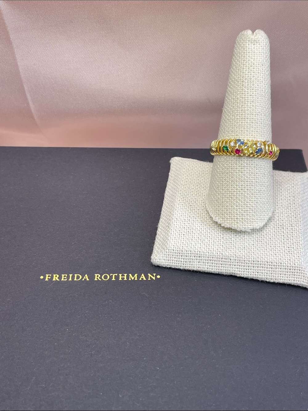 Freida Rothman Sterling Silver Multicolor Stone Ribbed Band Size 9 NEW $99 MSRP - Picture 2 of 11